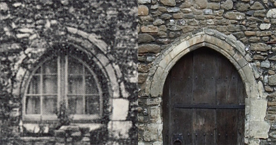 Two views of the front door of the Chapel